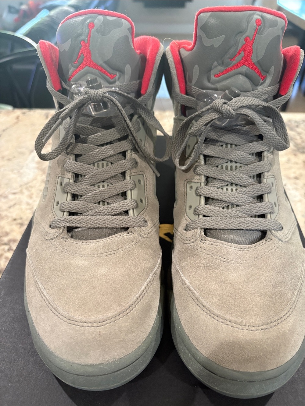 Jordan Retro 5 Men’s Sneakers - Grey with Red Accents “Camo”